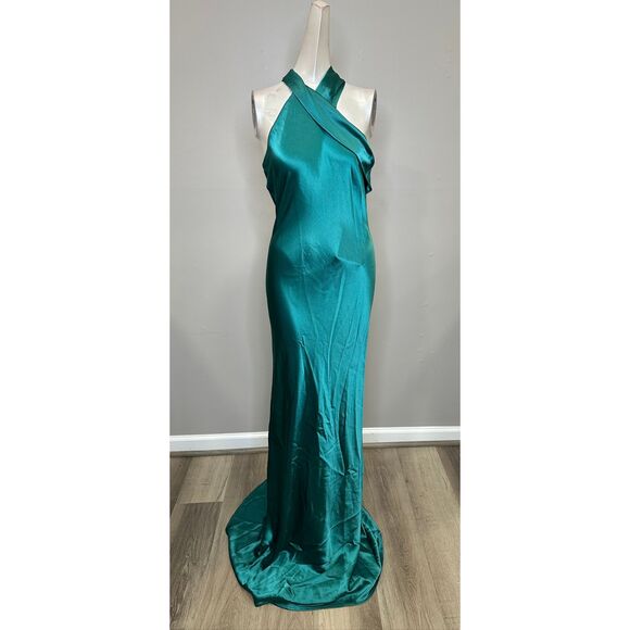 Galvan London Pandora Asymmetrical Bias Cut Dress In Emerald US 6 $1795 - Picture 4 of 11